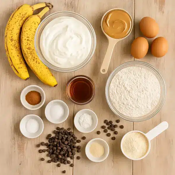 Protein Banana Muffins: Easy & Healthy - The Best Family-Favorite 7 Banana protein muffin ingredients on wooden table