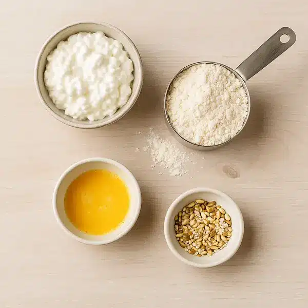 Cottage Cheese Bagels You’ll Love: A High-Protein, 3-Ingredient Wonder 7 Cottage cheese, self-rising flour, and a beaten egg arranged