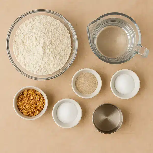 Onion Bagel: Easy, High-Protein, Homemade Perfection 5 Flour, yeast, sugar, and onion flakes laid out for onion bagels