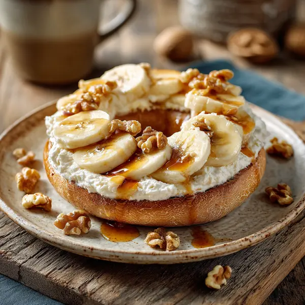 5 Healthy High-Protein Bagel Toppings That Actually Keep You Full 23 bagel toppings with banana slices, walnuts, ricotta, and honey drizzle on rustic plate