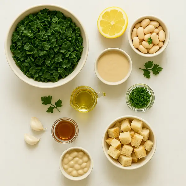 Kale And White Bean Salad with Tahini Dressing– Energize With 14g Protein 6 kale and white bean salad served with parsley and tahini
