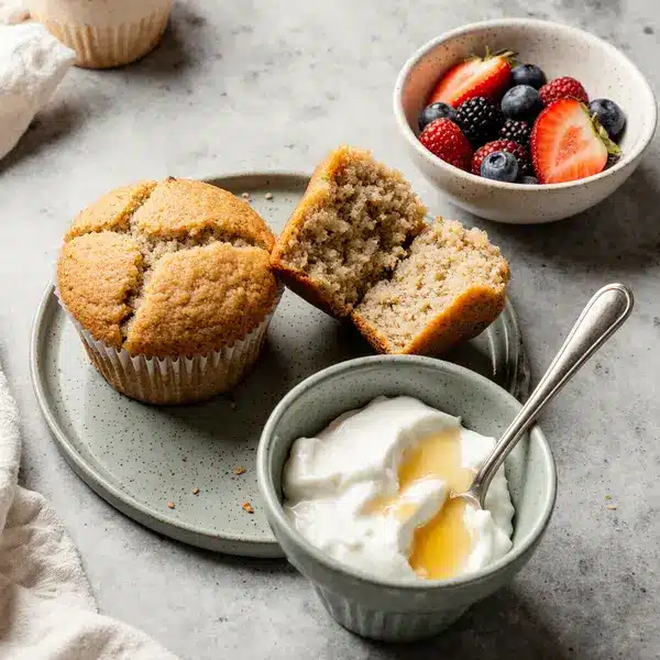 Fresh Milled Muffin: Remarkable High Protein Recipe You’ll Love 7 served fresh milled muffins with fruit and yogurt