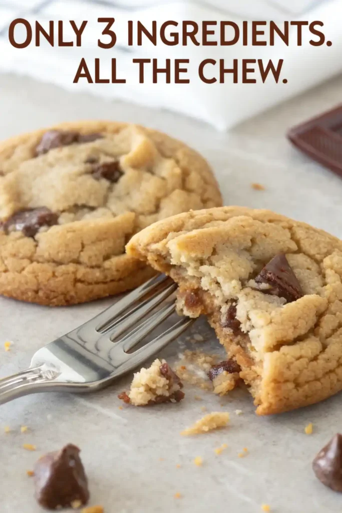 Quick & Chewy 3‑Ingredient Peanut Butter Cookies 2 Close-up of soft chocolate chunk cookie broken with fork, gooey texture visible