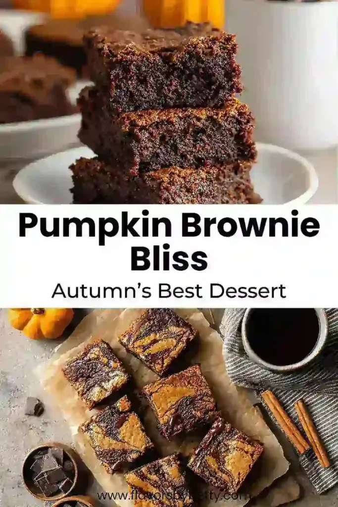 Chocolate-Swirled Pumpkin Brownies You’ll Fall For 2 Moist pumpkin brownies stacked high, with a rich chocolate-pumpkin swirl and warm autumn spices