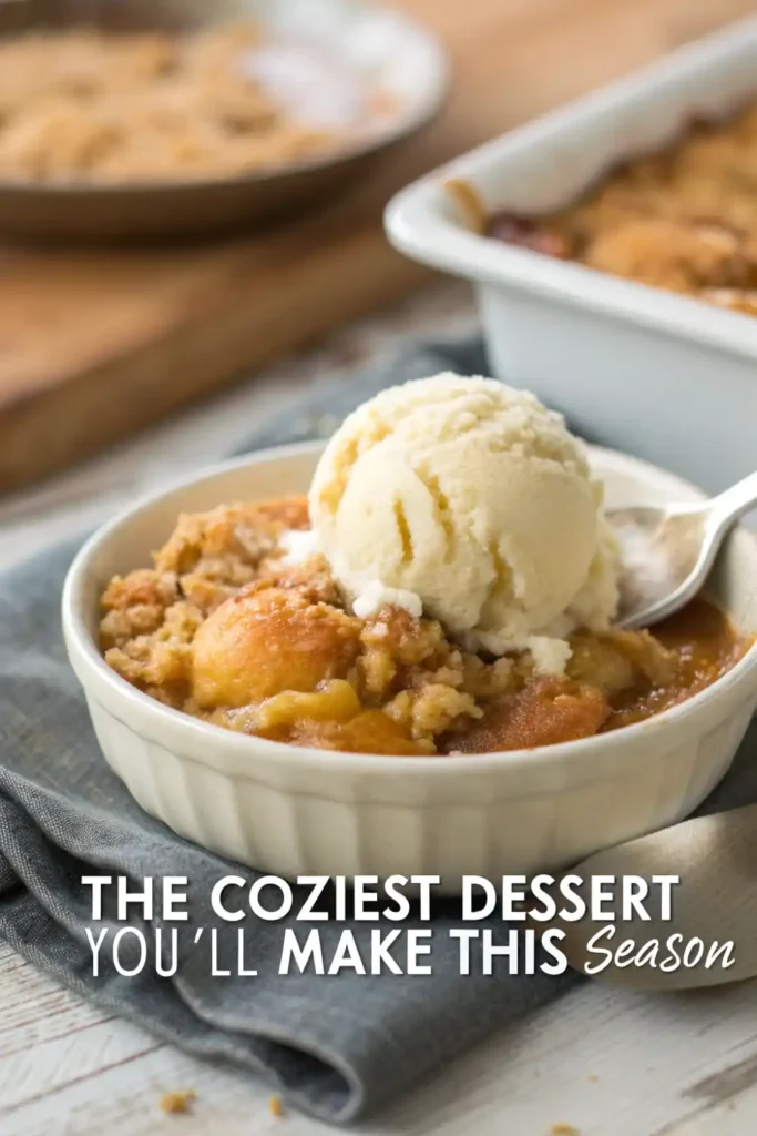 Apple Dump Cake Recipe – A Cozy Fall Dessert You’ll Make on Repeat 4 warm apple cobbler served in a bowl with vanilla ice cream on top