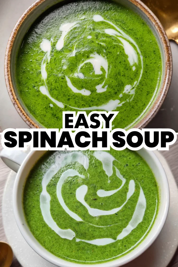 Spinach Soup 7 creamy spinach soup with swirl of cream served in white bowl