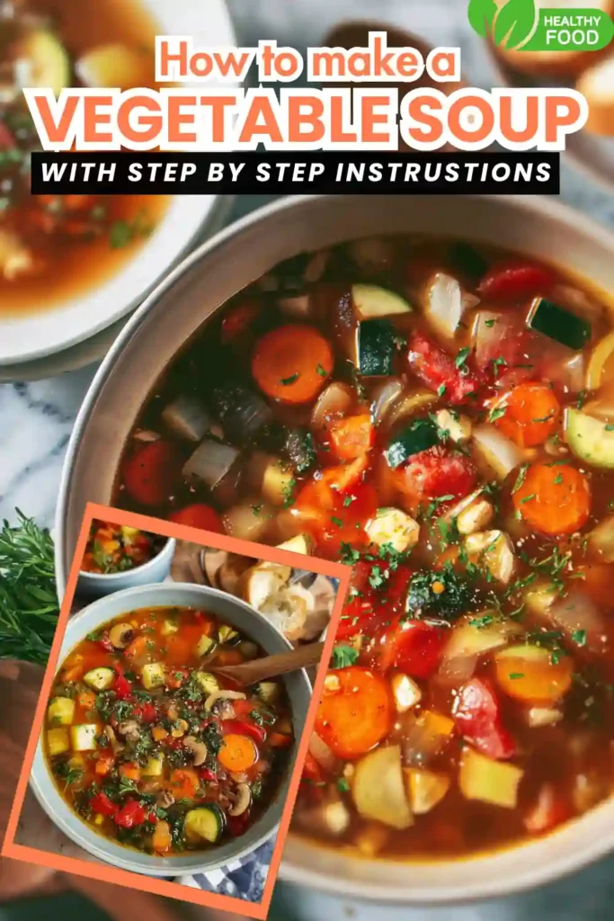 Vegetable Soup 6 Colorful vegetable soup with carrots, zucchini, and herbs in a tomato broth