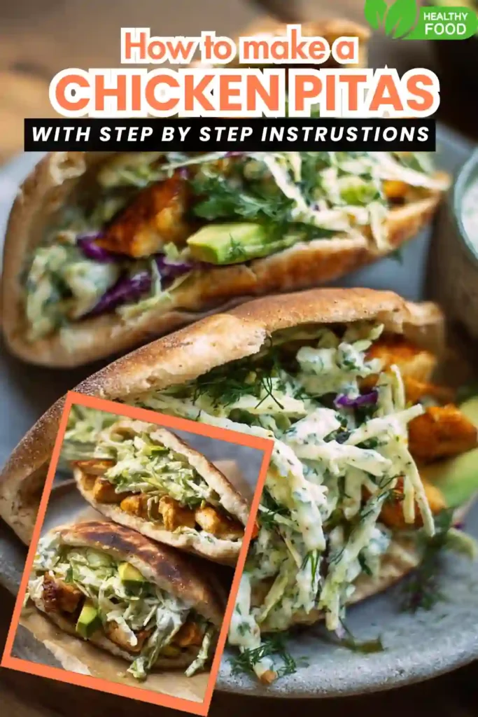 Sheet Pan Chicken Pitas with Herby Ranch Slaw 7 grilled chicken stuffed in pita with creamy slaw and avocado