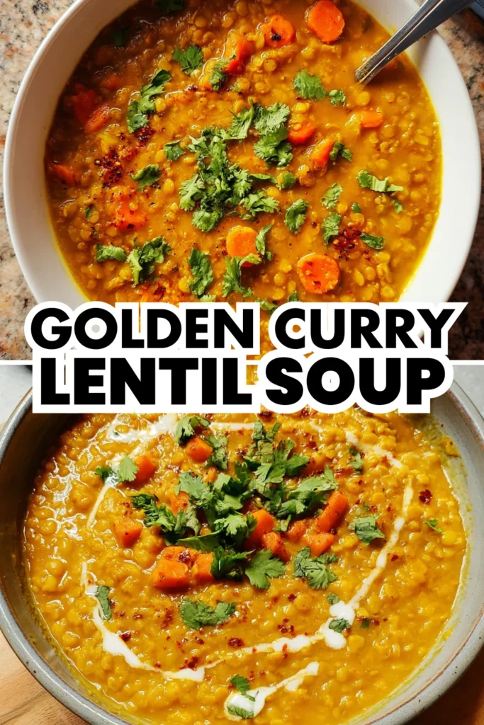 Golden Curry Lentil Soup 7 golden curry lentil soup with carrots, cilantro, and spices in a bowl