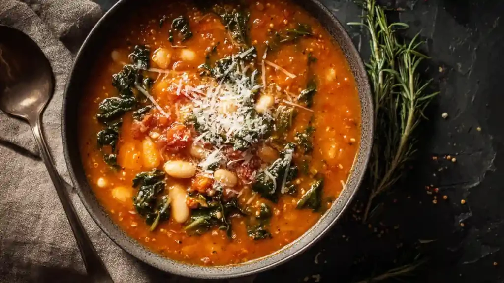 Collard Green Soup 4 rustic tomato soup with white beans, kale, and parmesan cheese