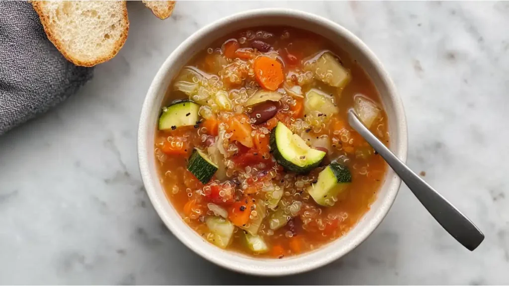 VEGETABLE QUINOA SOUP 4 Quinoa vegetable soup with zucchini, carrots, beans, and tomatoes