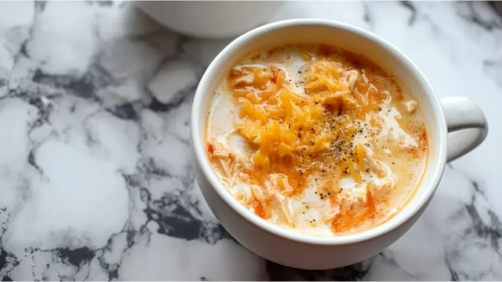 Slow Cooker Creamy Buffalo Chicken Soup 4 Creamy chicken soup with melted cheese, black pepper, and rich broth