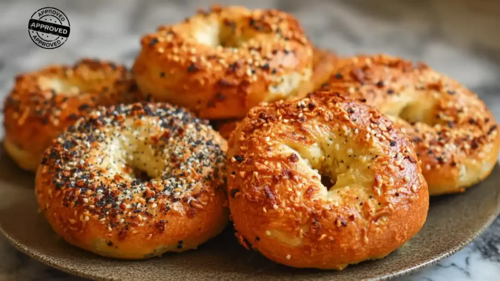 High Protein Bagel with Greek Yogurt Recipe You’ll Actually Crave 16 Freshly baked High Protein Bagel with Greek Yogurt topped with sesame, and poppy seeds on a ceramic plate