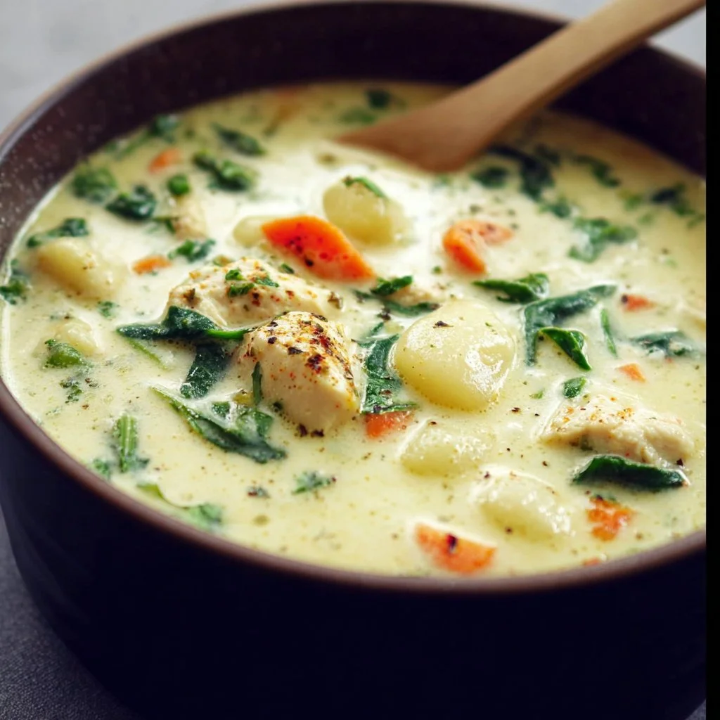 Creamy Chicken Gnocchi Soup 4 Bowl of creamy Chicken Gnocchi Soup with chicken, gnocchi, and vegetables