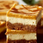 layered pumpkin swirl cheesecake bars with graham cracker crust