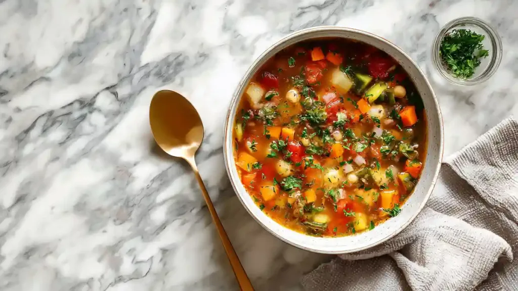 21 Comforting Soups and Stews You’ll Want to Cook Again and Again 2 vegetable soup marble background