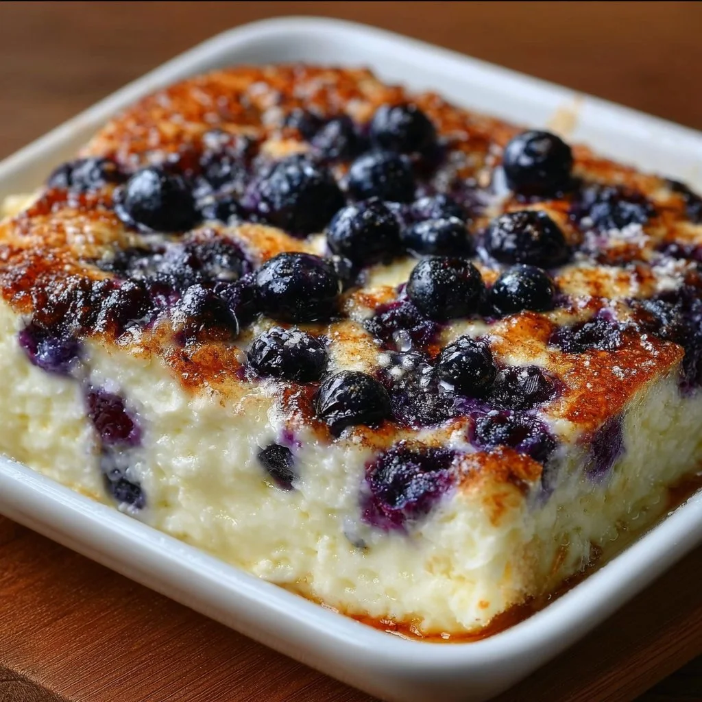 Delicious blueberry cottage cheese bake fresh out of the oven