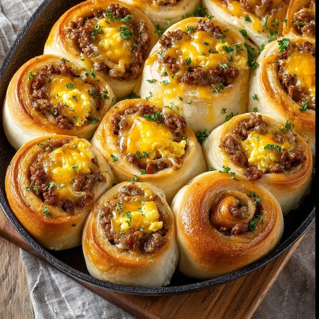 Freshly baked soft and savory breakfast rolls on a wooden table