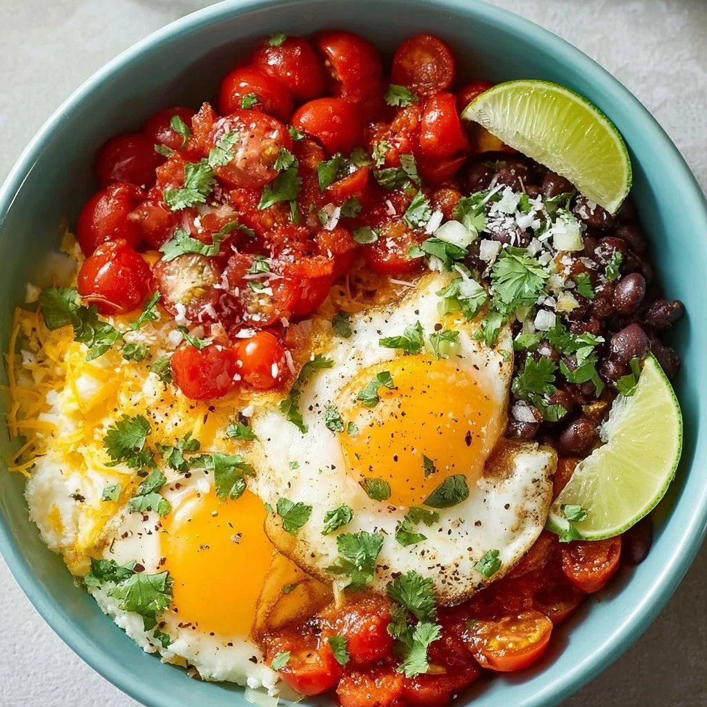 Delicious Tex-Mex breakfast bowls with eggs, beans, and avocado