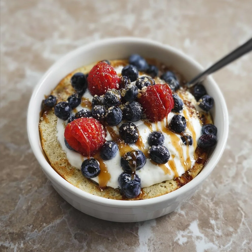 30-minute pancake protein bowl with 5g protein, healthy breakfast option