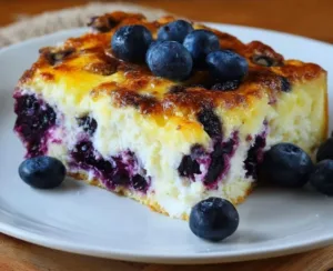 Delicious blueberry cottage cheese breakfast bake served in a cozy dish