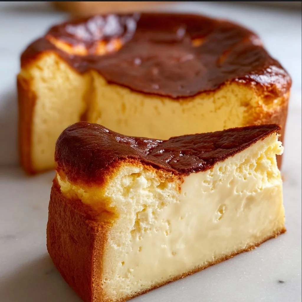 Slice of Burnt Basque Cheesecake on a plate, showcasing its creamy texture and burnt top.