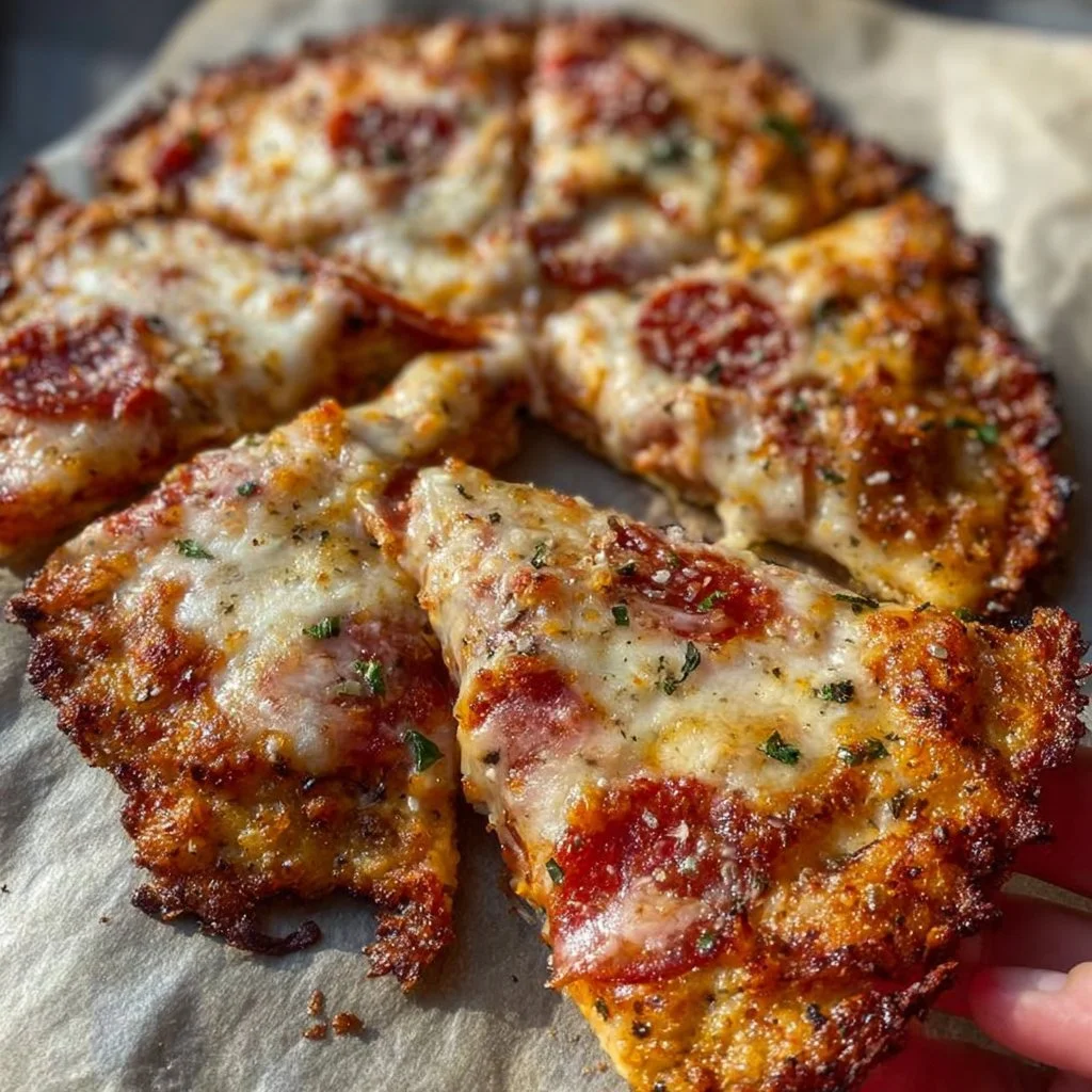 Delicious Chicken Crust Pizza topped with fresh ingredients