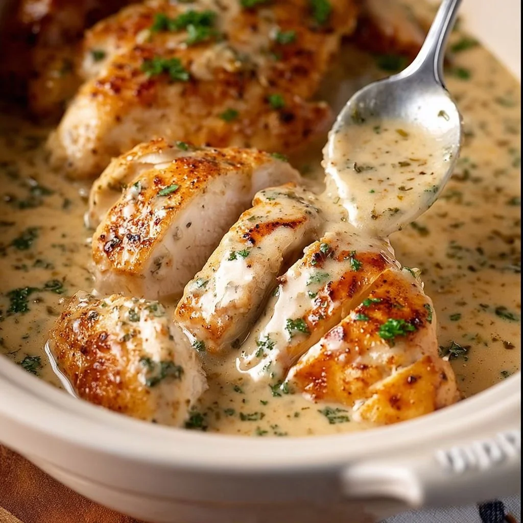 Delicious Ranch Chicken recipe cooked in a crock pot, perfect for easy meals.