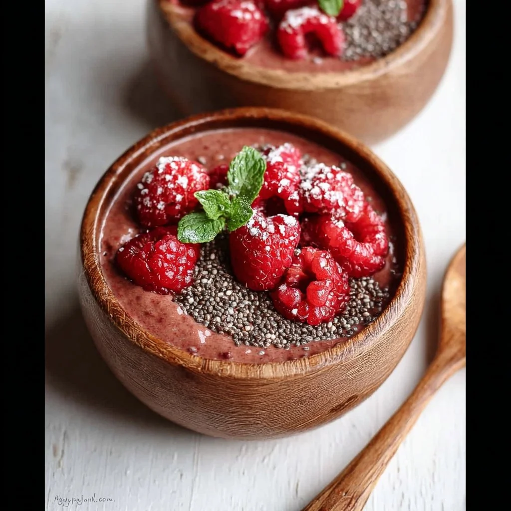 Delicious raspberry chocolate chia pudding rich in protein