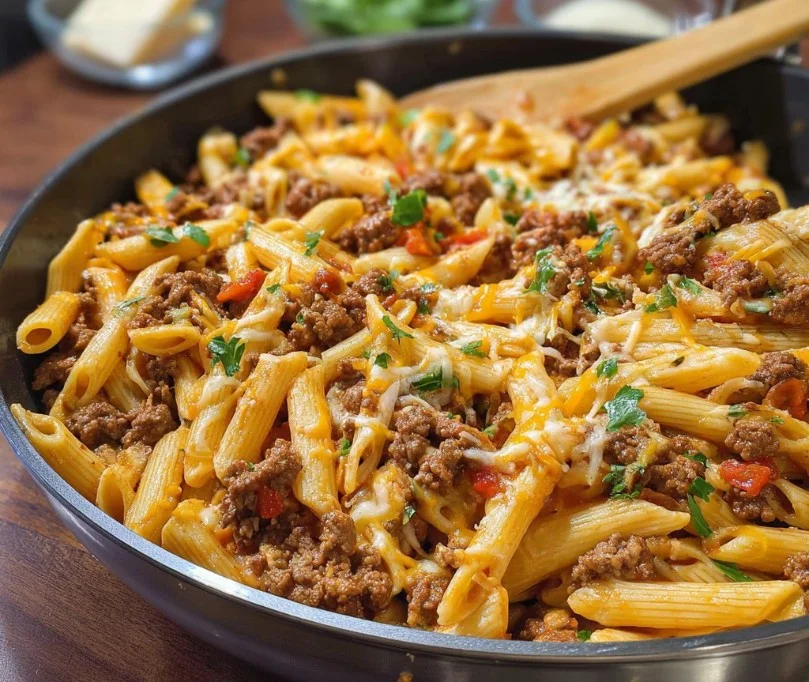 Easy ground beef pasta dish with high protein content