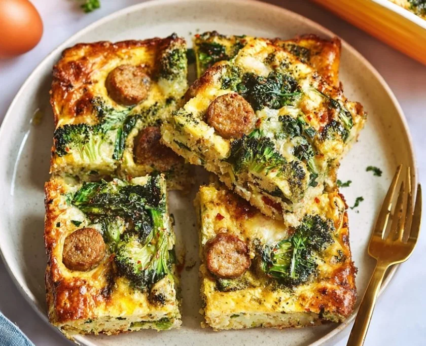 High protein breakfast bars made with egg and broccoli