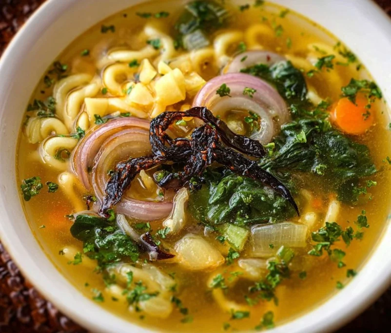 Bowl of Garlic Ginger Immune Boosting Soup, rich in nutrients for health.