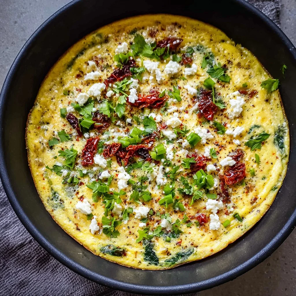 High-protein Mediterranean frittata with fresh vegetables and herbs