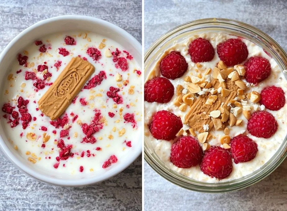 Home 8 High-protein overnight oats in a jar with fresh fruits and nuts