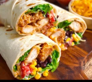 High-protein Southwest Chicken Wrap with fresh ingredients and spices