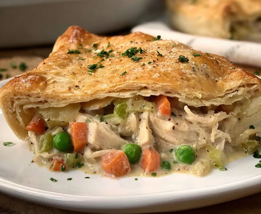 Protein-packed chicken and vegetable crescent roll pie ready to serve