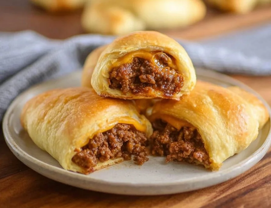 Delicious protein-packed mini crescent roll burgers served on a platter