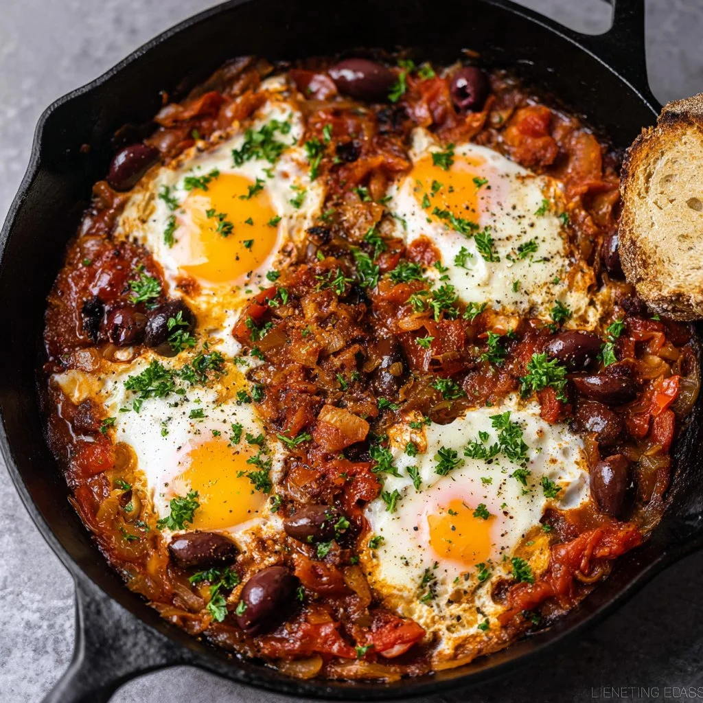 Flavorful chorizo shakshuka served with eggs in a vibrant tomato sauce