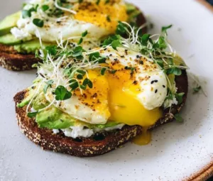 Delicious ricotta avocado toast topped with fresh herbs and spices