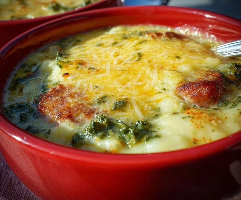 Bowl of comforting Kale and White Bean Soup garnished with herbs