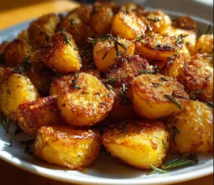 Crispy homemade roast potatoes seasoned to perfection