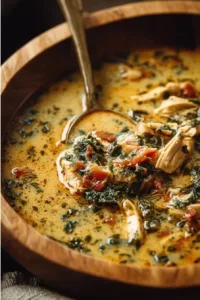 Bowl of Marry Me Chicken Soup garnished with herbs and spices.