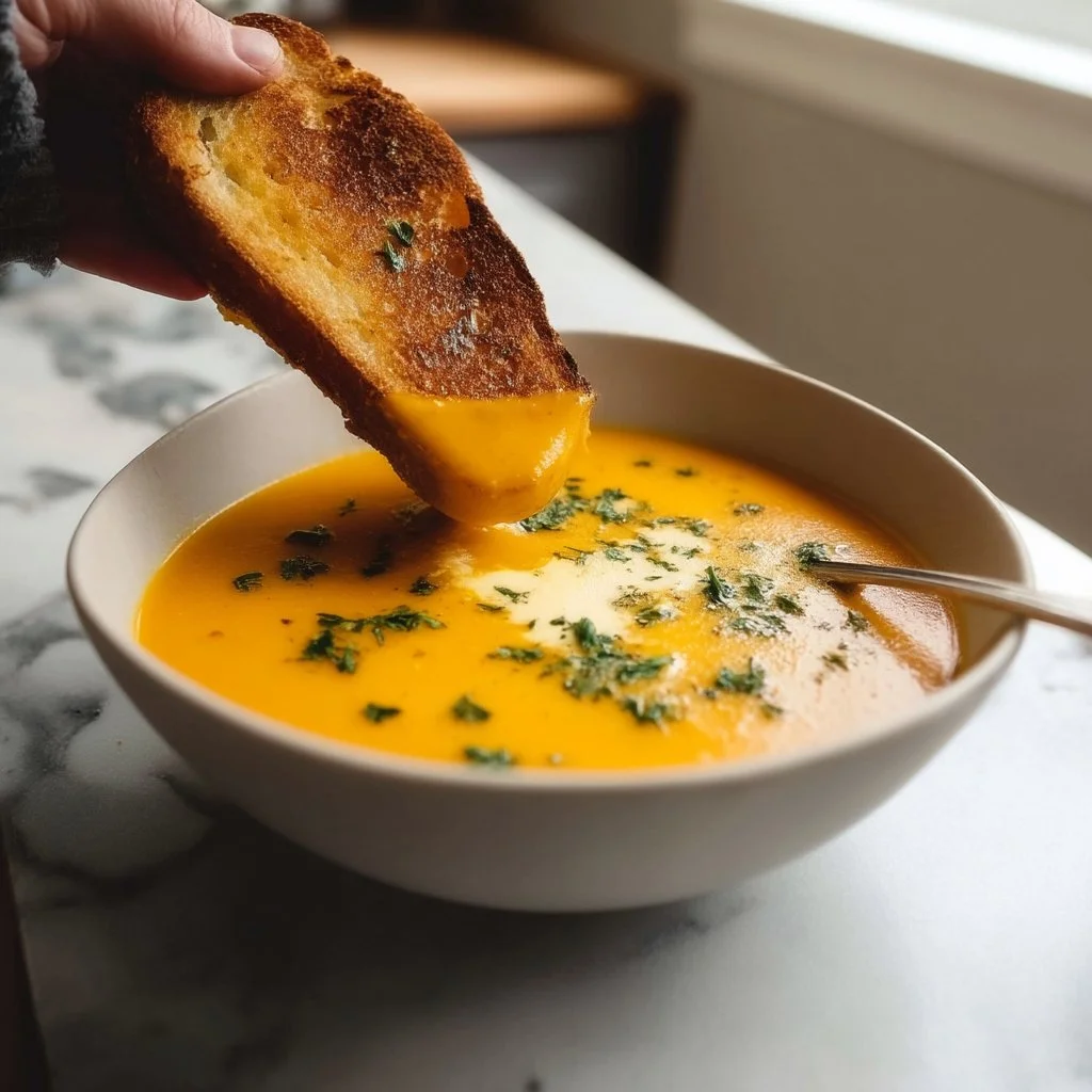 Delicious butternut squash soup with toppings for meal prep