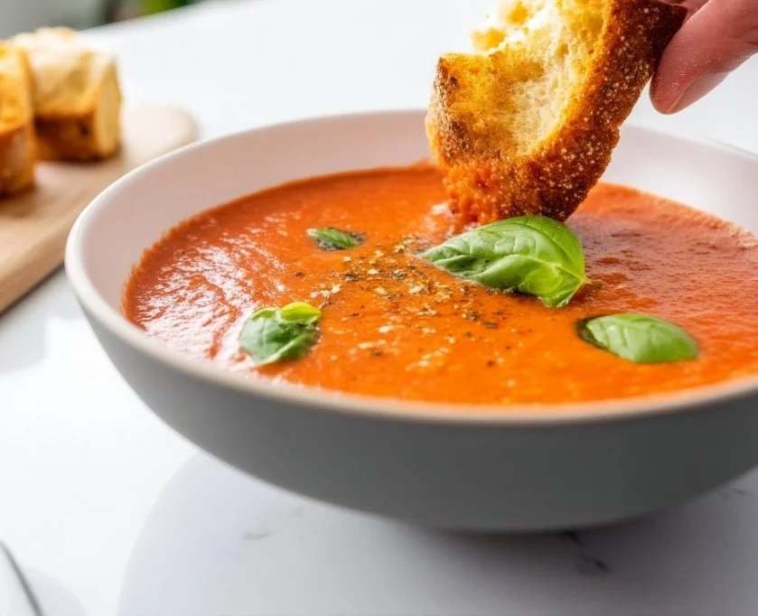 High-protein tomato soup recipe without heavy cream, healthy and delicious.
