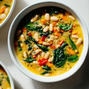 Delicious high protein white bean soup served in a bowl