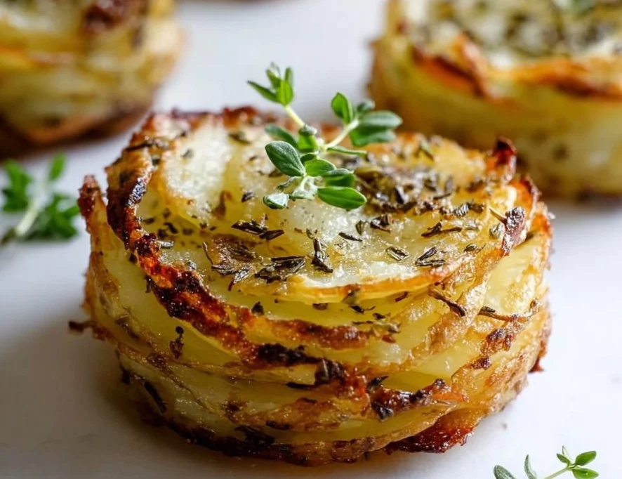 Creamy garlic herb muffin pan potato galettes fresh out of the oven