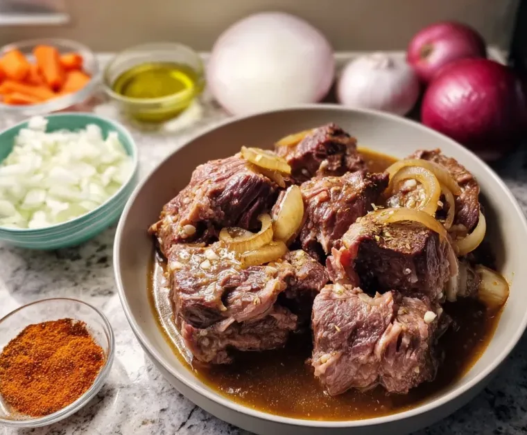 Delicious Slow Cooker Pulled Beef with Onion & Gravy Recipe 2 image 560 e1778812263738