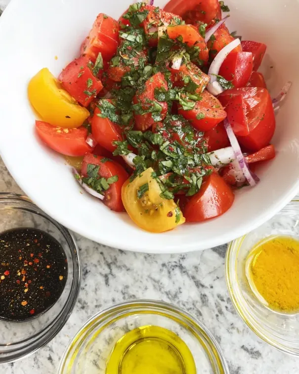 Fresh Marinated Tomatoes Salad Recipe - Cubes N Juliennes 2 image 581 e1778886543303