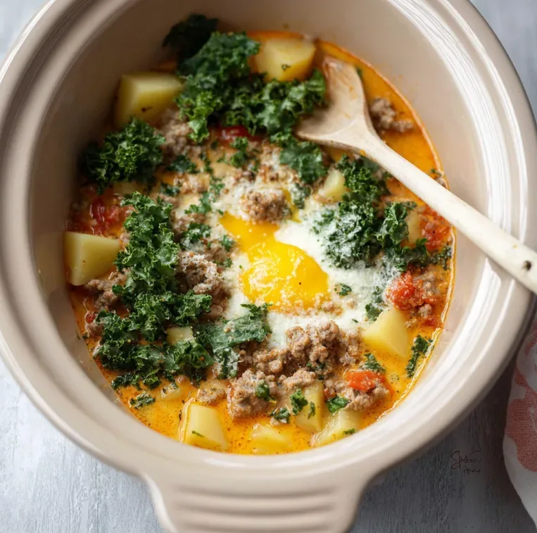 Easy Crockpot Zuppa Toscana Recipe - Hearty Italian Sausage Soup 2 image 589 e1778941523614