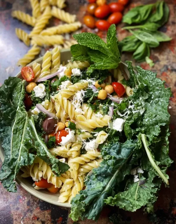 Mediterranean Pasta & Kale Salad- Must Love Garlic | Flavors by Betty 2 image 623 e1779033528365